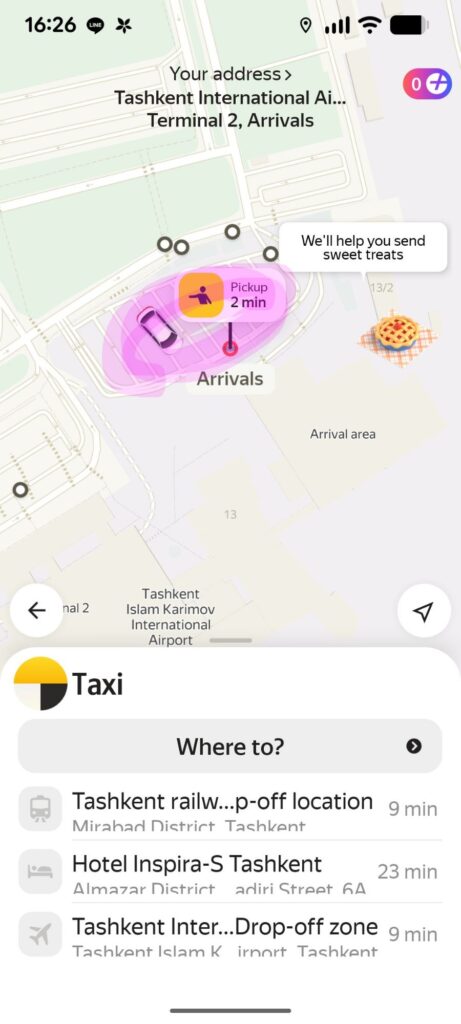 ウズベキスタン/ヤンデックスゴー/タクシーアプリ