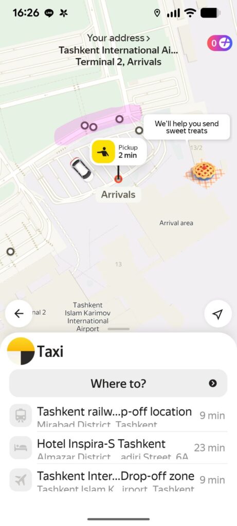 ウズベキスタン/ヤンデックスゴー/タクシーアプリ